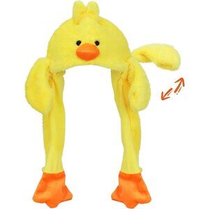 Kids Duck Animal Hat with Ears Moving Jumping Pop Up Beating Plush Holiday